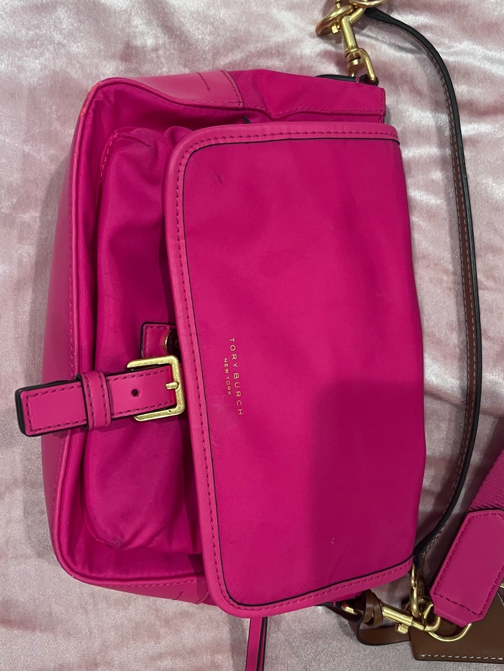 Tory Burch Bright Pink Leather Crossbody with Gold Hardware